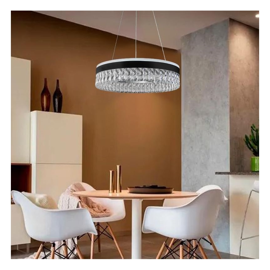 LED Dimbaar kristal Hanglamp aan een touw LED/90W/230V 3000-6500K zwart + afstandsbediening