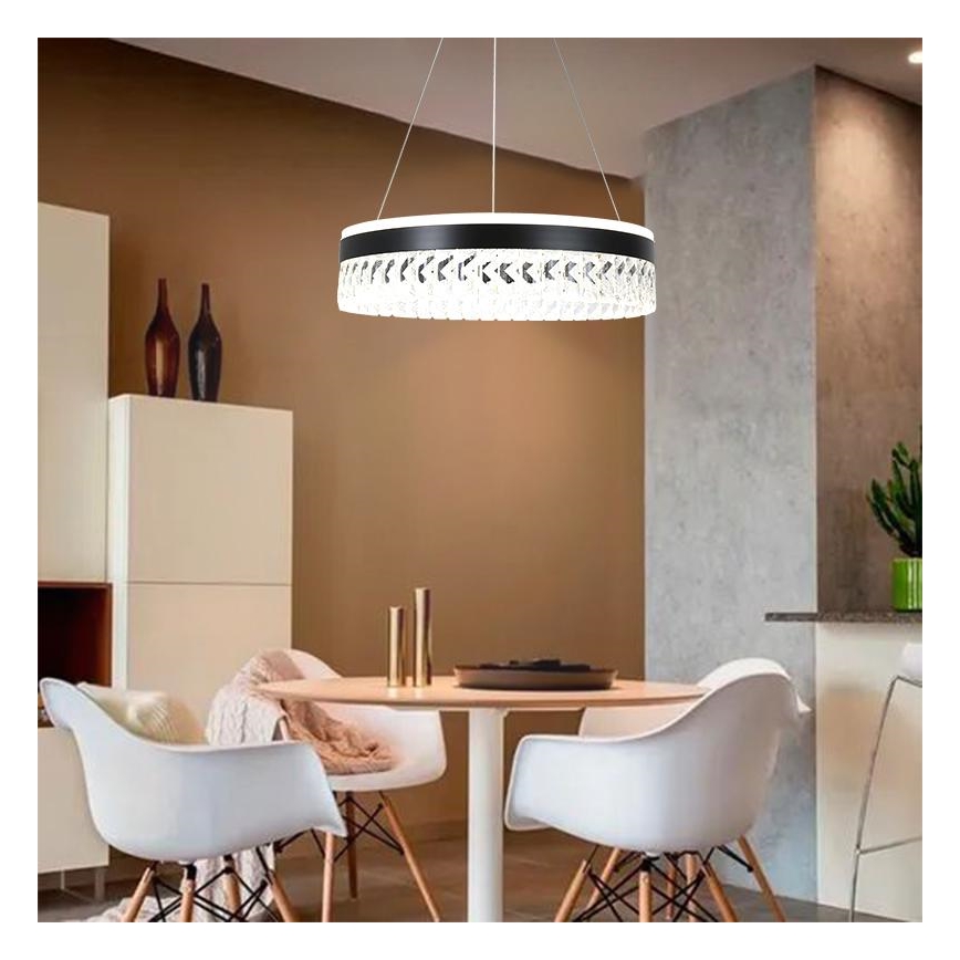 LED Dimbaar kristal Hanglamp aan een touw LED/90W/230V 3000-6500K zwart + afstandsbediening