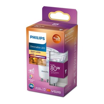 Dimbare LED Lamp Philips Warm Glow GU10/6,2W/230V 2200-2700K CRI 90