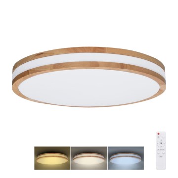 Dimbare LED plafondlamp WOODY LED/48W/230V 3000-6500K eiken diameter 38 cm + afstandsbediening