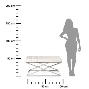 Doorgestikte bank SALIBA 50x97 cm chroom/creme