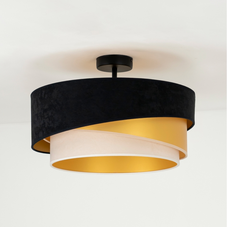 Duolla - Bevestigde hanglamp KOBO 1xE27/15W/230V diameter 45 cm zwart/goud/crème