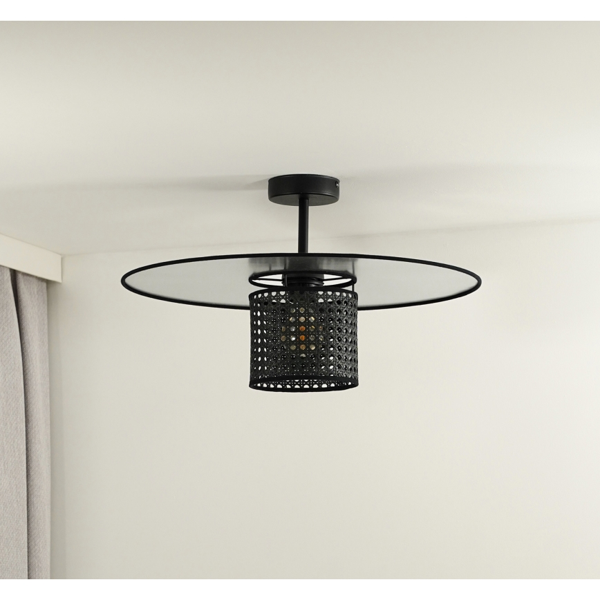 Duolla - Bevestigde hanglamp TOKYO RATTAN 1xE27/15W/230V zwart/zilver