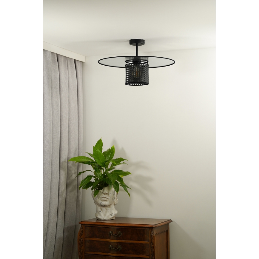 Duolla - Bevestigde hanglamp TOKYO RATTAN 1xE27/15W/230V zwart/zilver