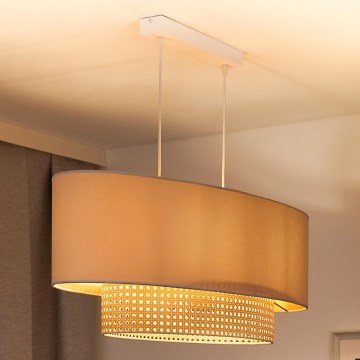 Duolla - Hanglamp aan een koord DOUBLE OVAL RATTAN 2xE27/15W/230V crème/rotan