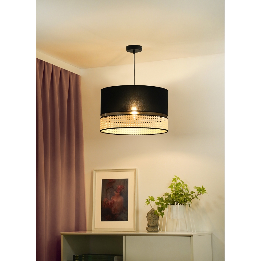 Duolla - Hanglamp aan een koord DOUBLE RATTAN 1xE27/15W/230V zwart/beige