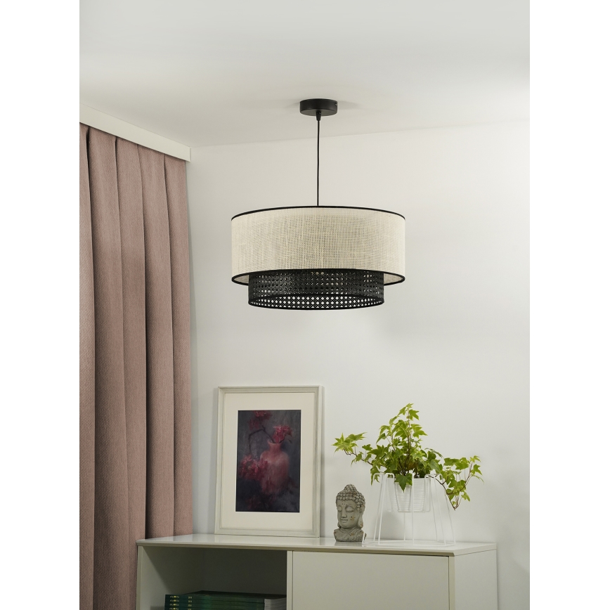 Duolla - Hanglamp aan een koord RATTAN YUTE 1xE27/15W/230V grijs/zwart