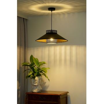 Duolla - Hanglamp aan een koord RIO RATTAN 1xE27/15W/230V zwart/goud