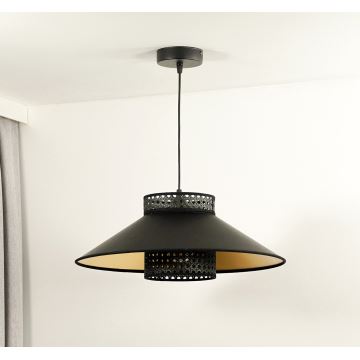 Duolla - Hanglamp aan een koord RIO RATTAN 1xE27/15W/230V zwart/goud