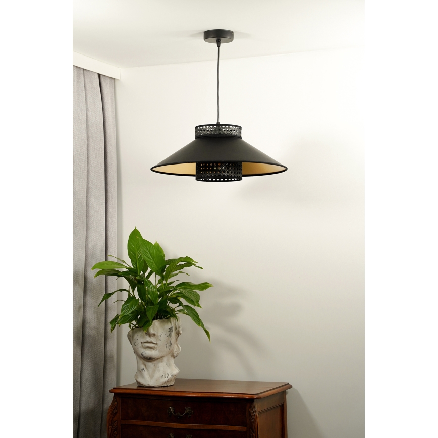 Duolla - Hanglamp aan een koord RIO RATTAN 1xE27/15W/230V zwart/goud