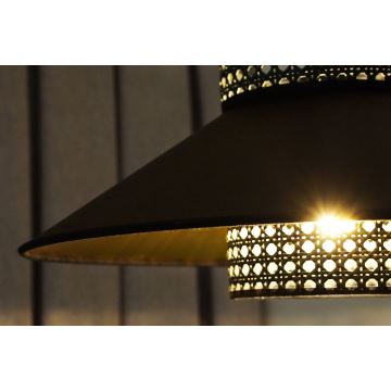 Duolla - Hanglamp aan een koord RIO RATTAN 1xE27/15W/230V zwart/goud