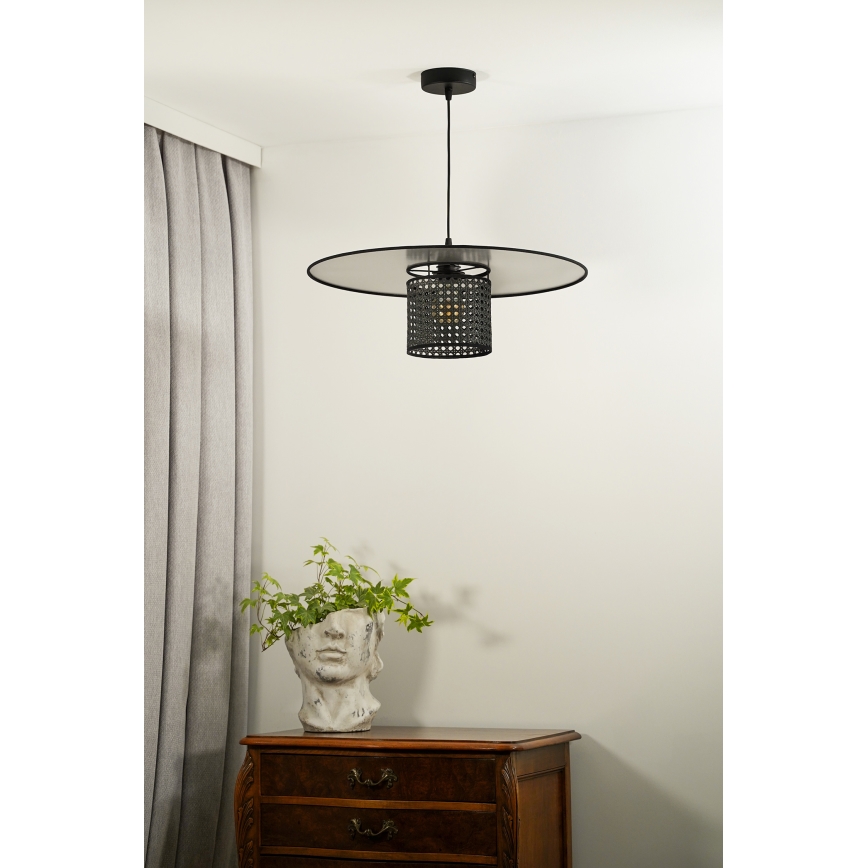 Duolla - Hanglamp aan een koord TOKYO RATTAN 1xE27/15W/230V zwart/zilver