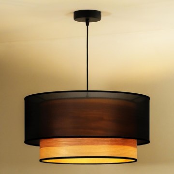 Duolla - Hanglamp aan een koord WOOD BOHO 1xE27/15W/230V zwart/beige