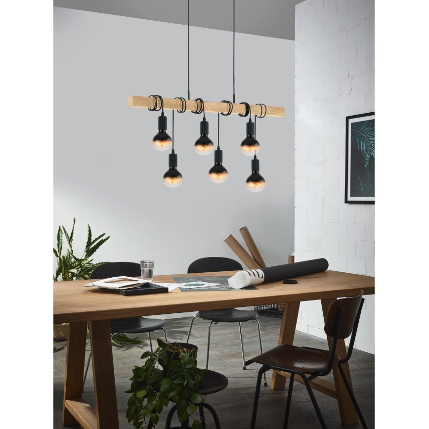 Eglo - Hanglamp aan een koord 6xE27/60W/230V - FSC gecertificeerd