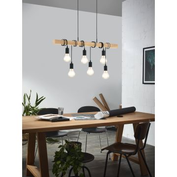 Eglo - Hanglamp aan een koord 6xE27/60W/230V - FSC gecertificeerd