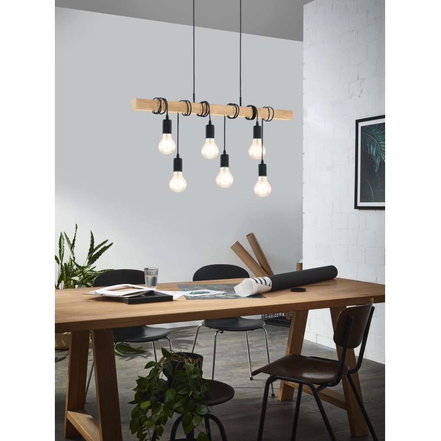 Eglo - Hanglamp aan een koord 6xE27/60W/230V - FSC gecertificeerd