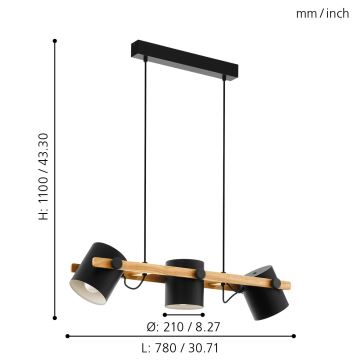 Eglo - Hanglamp aan een koord 3xE27/60W/230V - FSC gecertificeerd