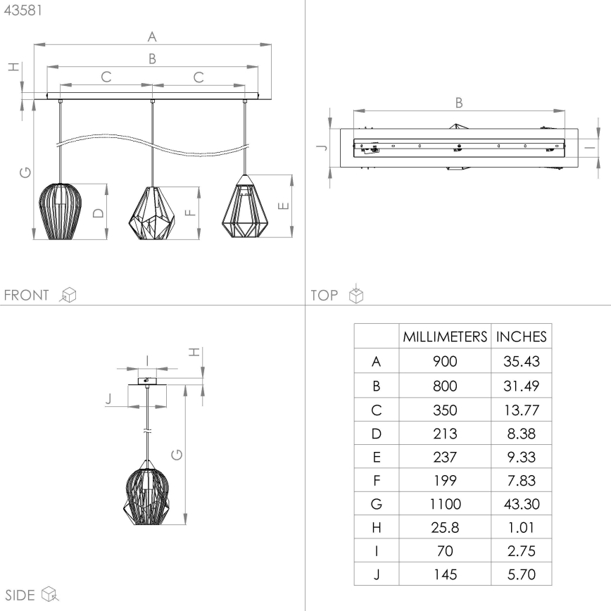 Eglo - Hanglamp aan een koord 3xE27/40W/230V