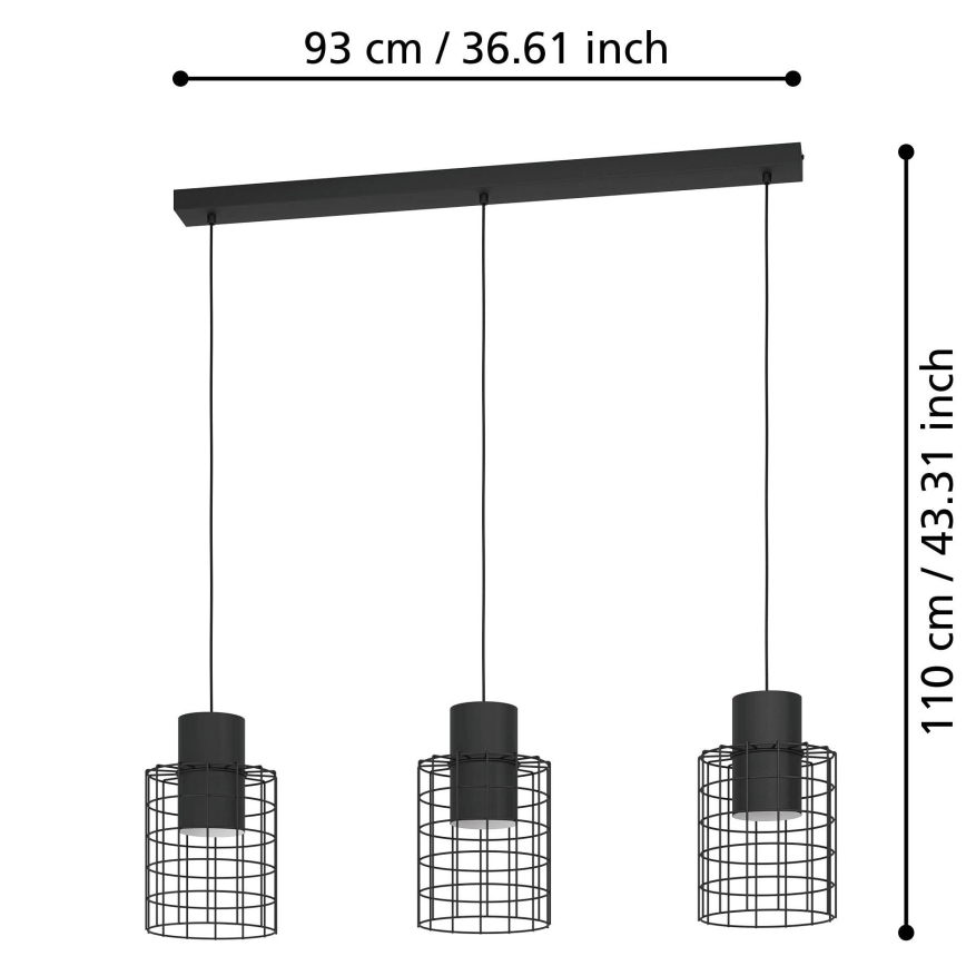 Eglo - Suspension filaire 3xE27/40W/230V noire