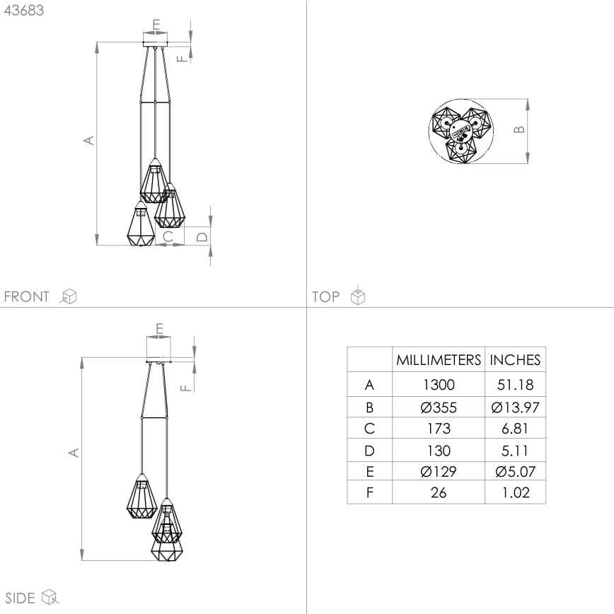 Eglo - Suspension filaire 3xE27/60W/230V