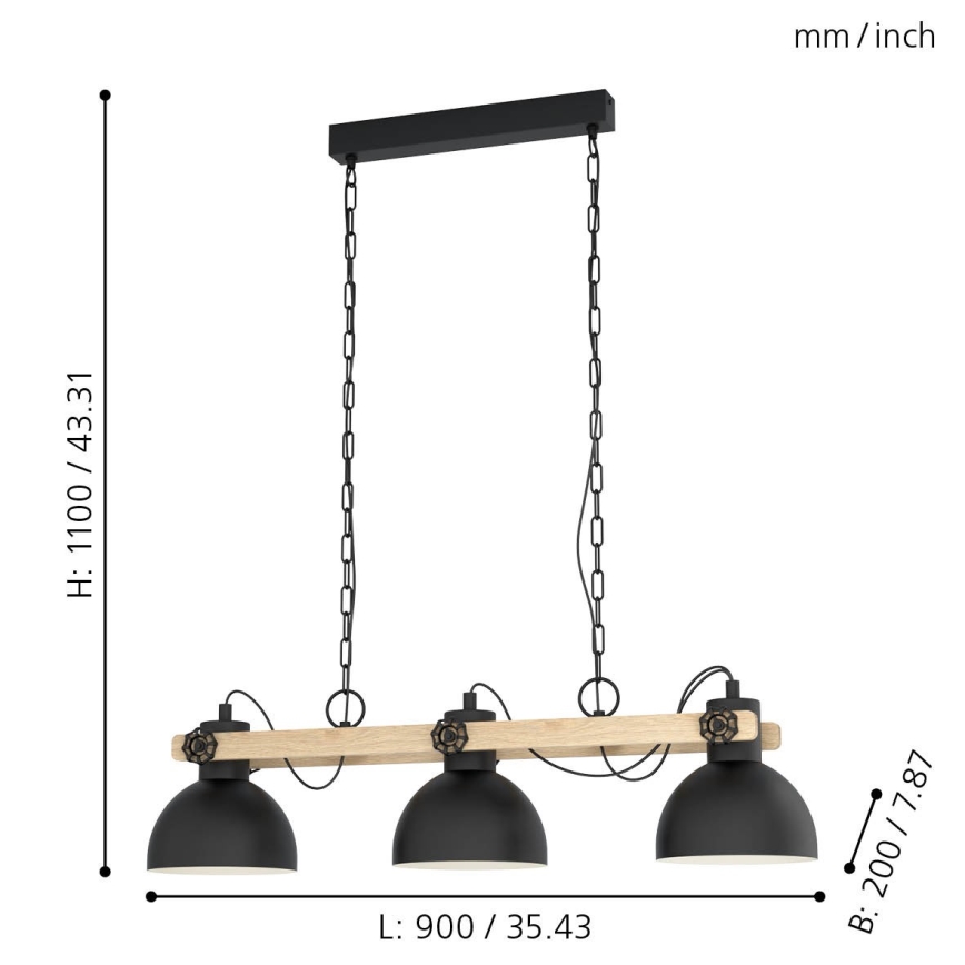 Eglo - Hanglamp aan een ketting 3xE27/28W/230V - FSC gecertificeerd