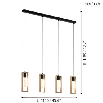 Eglo - Hanglamp aan een koord 4xE27/60W/230V - FSC gecertificeerd