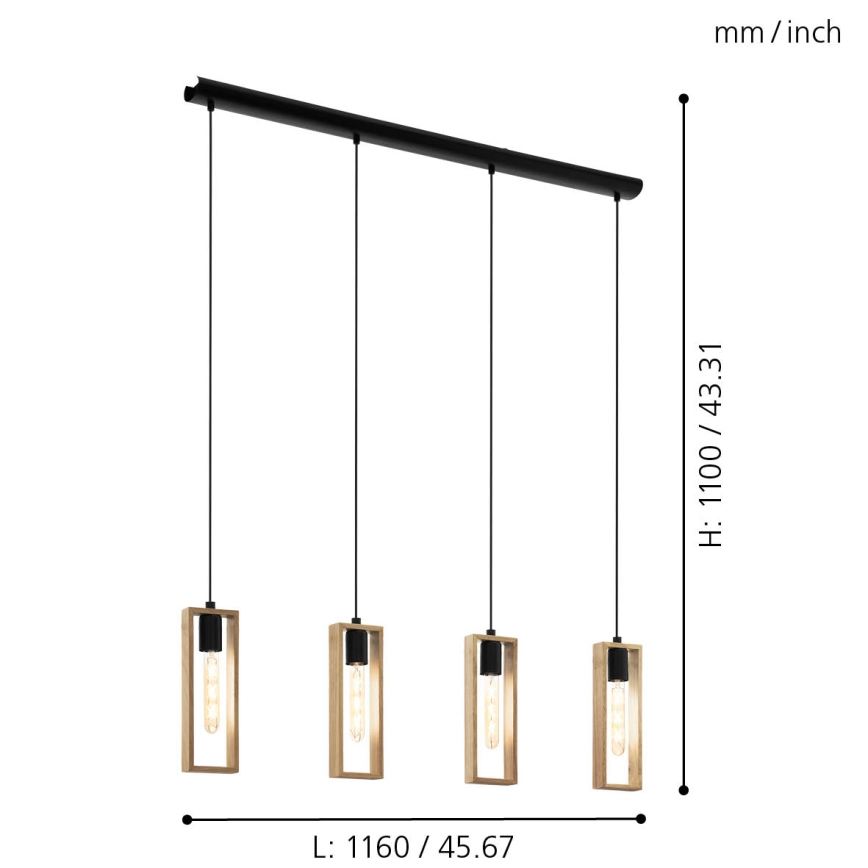 Eglo - Hanglamp aan een koord 4xE27/60W/230V - FSC gecertificeerd