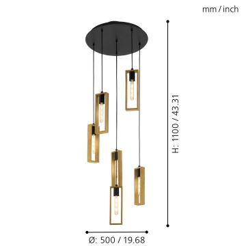 Eglo - Hanglamp aan een koord 6xE27/60W/230V - FSC gecertificeerd