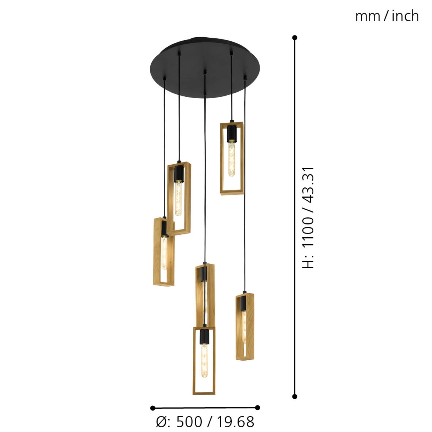 Eglo - Hanglamp aan een koord 6xE27/60W/230V - FSC gecertificeerd