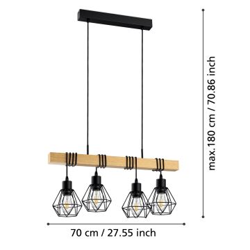 Eglo - Suspension filaire 4xE27/60W/230V - FSC certifié