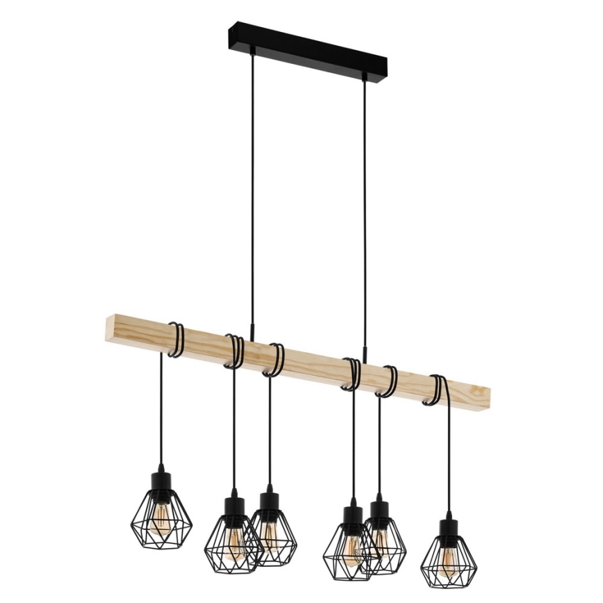 Eglo - Hanglamp aan een koord 6xE27/60W/230V - FSC gecertificeerd