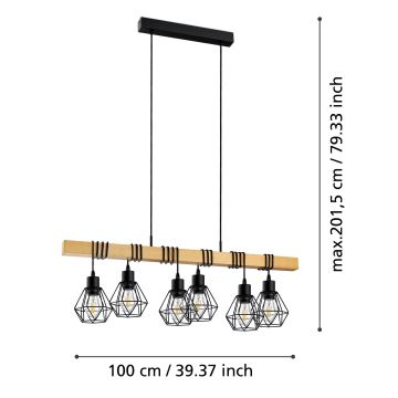 Eglo - Hanglamp aan een koord 6xE27/60W/230V - FSC gecertificeerd