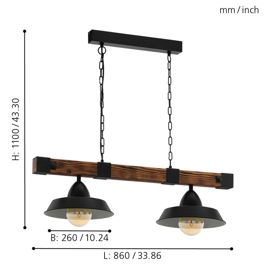 Eglo - Suspension chaîne 2xE27/60W/230V - FSC certifié