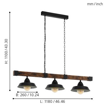 Eglo - Suspension chaîne 3xE27/60W/230V - FSC certifié