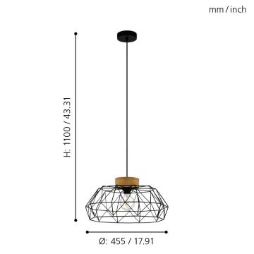 Eglo - Hanglamp aan een koord 1xE27/60W/230V - FSC gecertificeerd