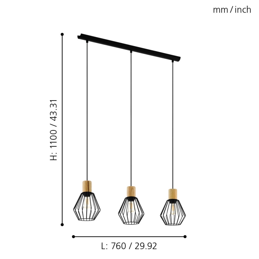 Eglo - Hanglamp aan een koord 3xE27/60W/230V - FSC gecertificeerd