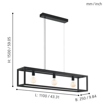 Eglo - Suspension 3xE27/60W/230V