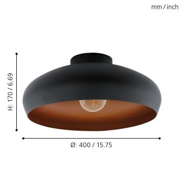 Eglo 55248 - Plafonnier MOGANO 1xE27/60W/230V noir