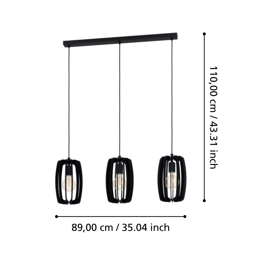 Eglo - Suspension filaire 3xE27/40W/230V noir