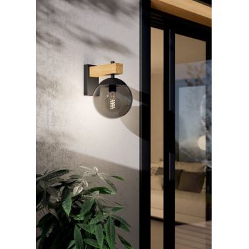 Eglo - Wandlamp voor buiten 1xE27/40W/230V zwart/hout IP44