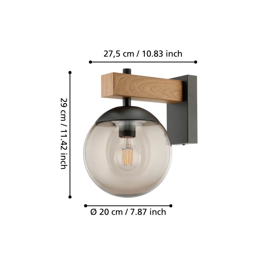 Eglo - Wandlamp voor buiten 1xE27/40W/230V zwart/hout IP44