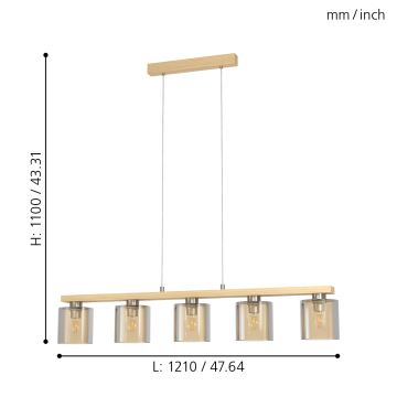 Eglo - Hanglamp aan een koord 5xE27/28W/230V - FSC gecertificeerd