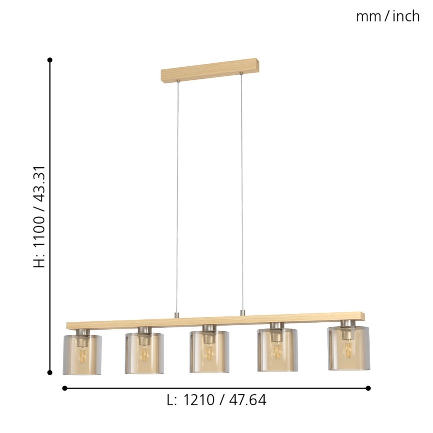 Eglo - Hanglamp aan een koord 5xE27/28W/230V - FSC gecertificeerd