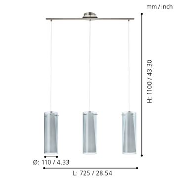 EGLO - Hanglamp 3xE27/60W rook glas