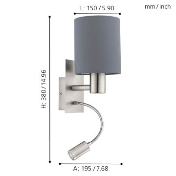 Eglo - LED Wandlamp 1xE27/40W+LED/3,8W grijs