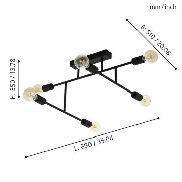 Eglo - Plafondlamp 6xE27/40W/230V zwart