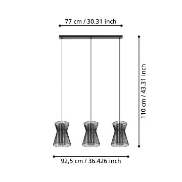 Eglo - Hanglamp aan koord 3xE27/40W/230V zwart