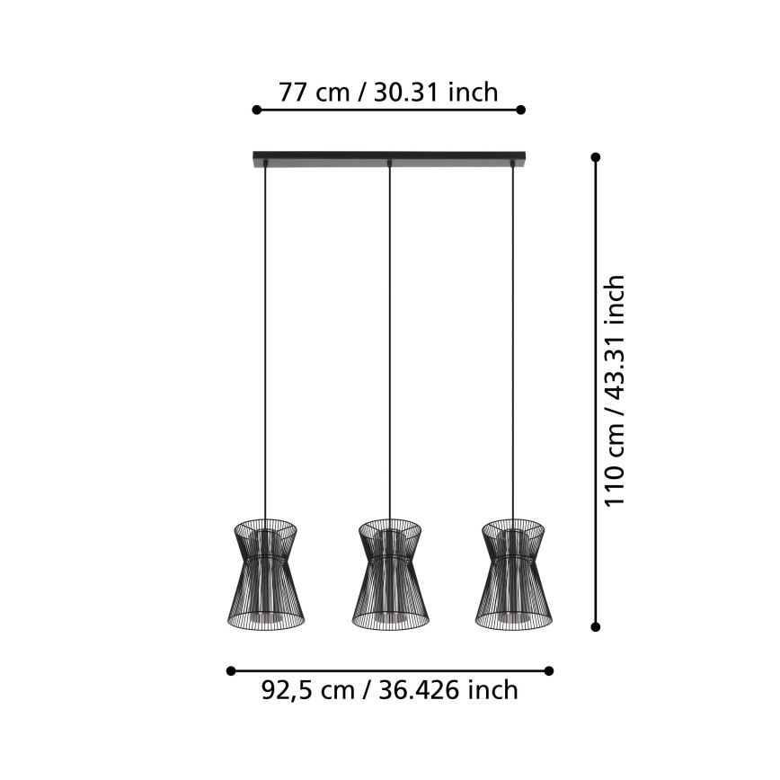 Eglo - Hanglamp aan koord 3xE27/40W/230V zwart