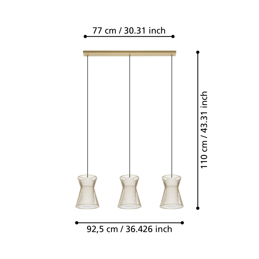 Eglo 99636 -Suspension filaire 3xE27/40W/230V dorée