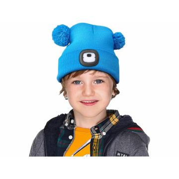 Extol - Chapeau avec lampe frontale et chargeur USB 250 mAh bleu avec pompons taille enfants